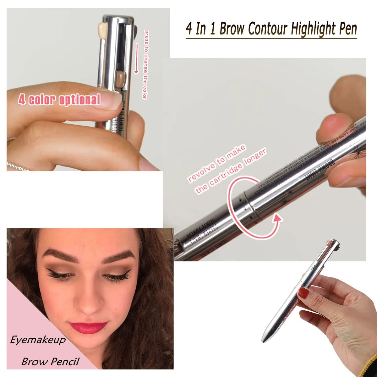 Олівець для брів BERULL 4-в-1 Brow Contour Highlight Pen Водостійкий косметичний засіб Змішані кольори, фото №7 Олівець для брів BERULL 4-в-1 Brow Contour Highlight Pen Водостійкий косметичний засіб Змішані кольори, фото №7