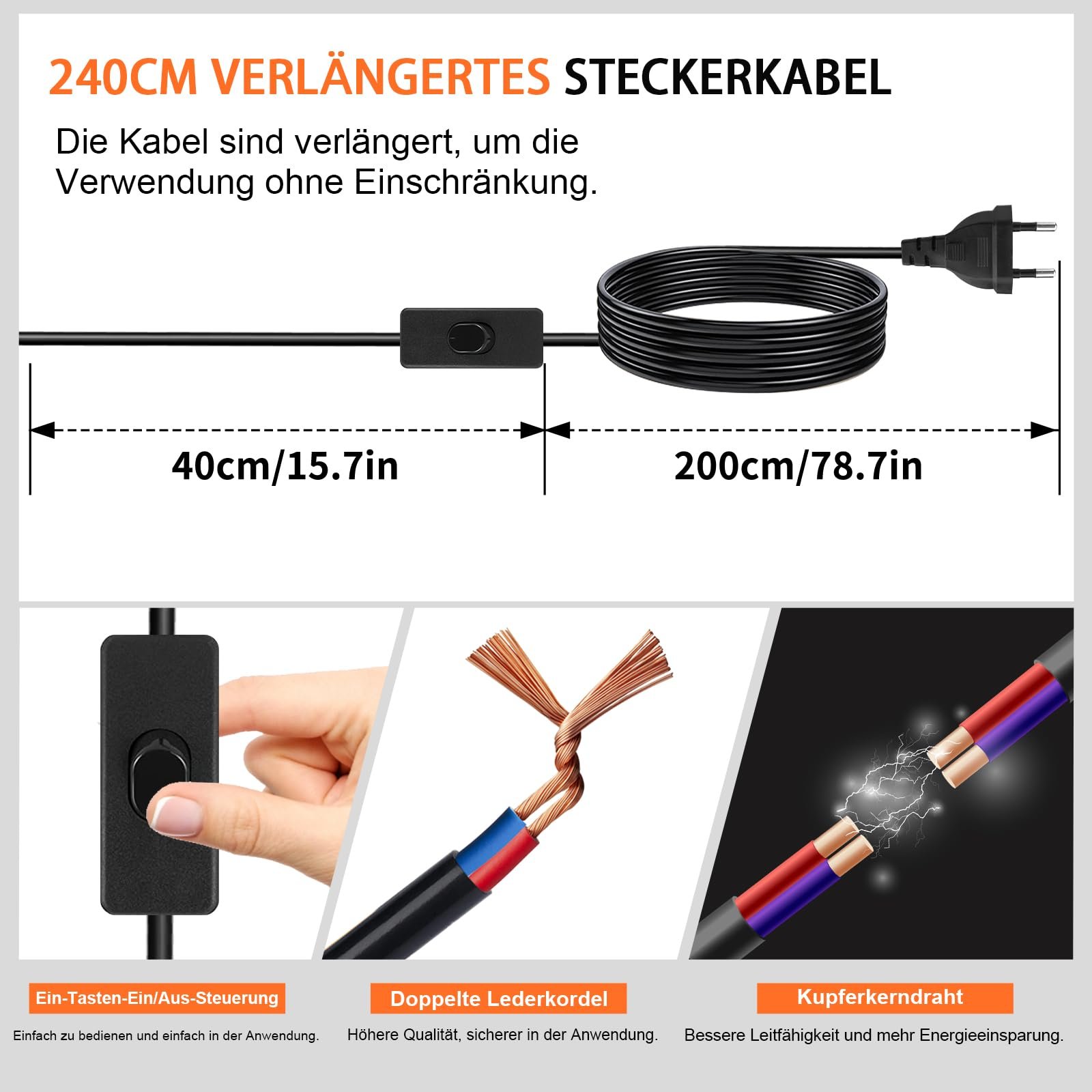Лампа-затискач E27 240 см кабель 360° регульована 40 см гнучка ніжка з вилкою, фото №6