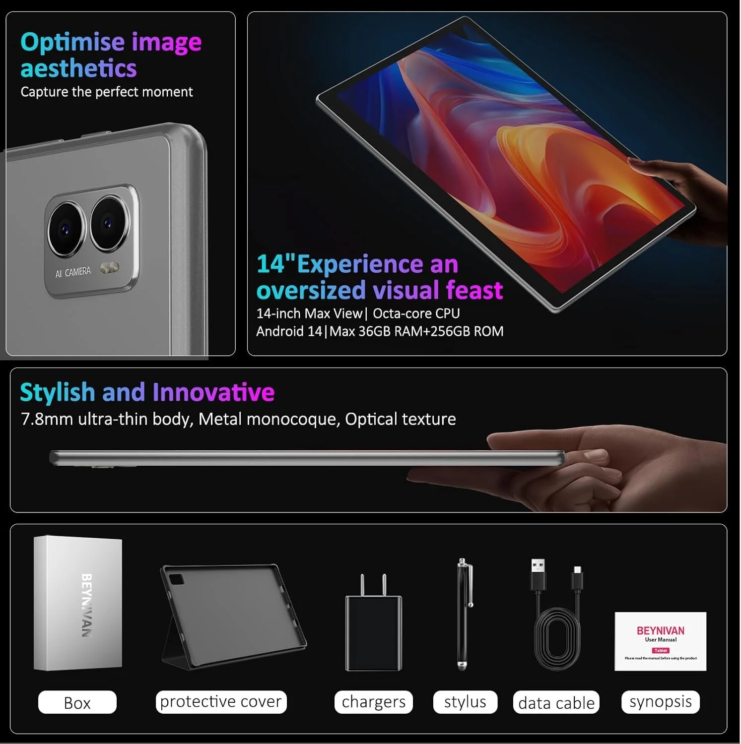 Планшет 14" Full HD DEEMWOLF T181 12+24/256GB 8 ядер Android 14 11580 mAh Серый, фото №8