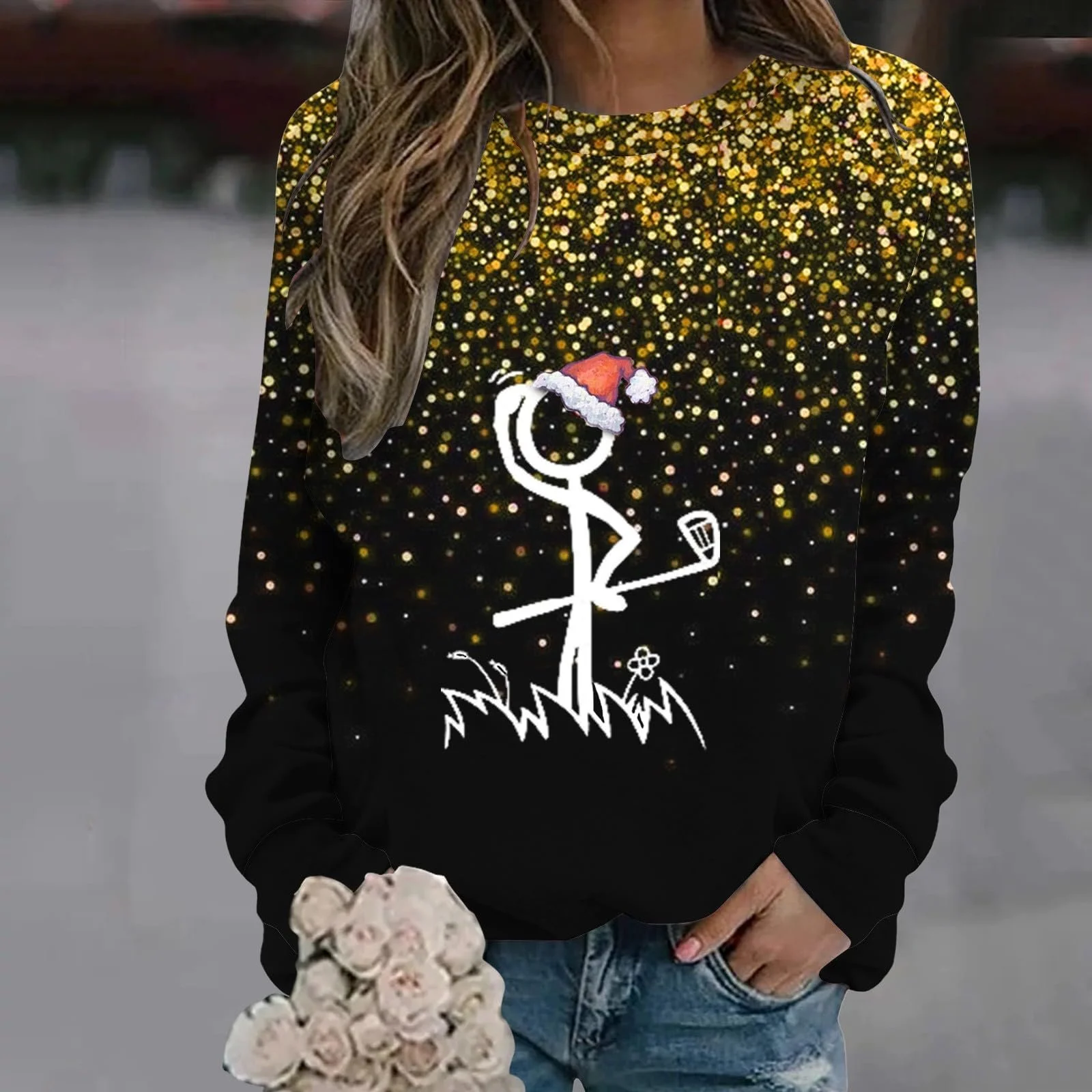 Рождественская Блузка Женская с Длинным Рукавом, Рождественский Принт, Элегантная Рождественская Блузка, Женский Пуловер с Длинным Рукавом, Теплый Топ, Блузка Y2k, Хлопковый Рождественский Свитер, Рождественский Наряд, фото №3