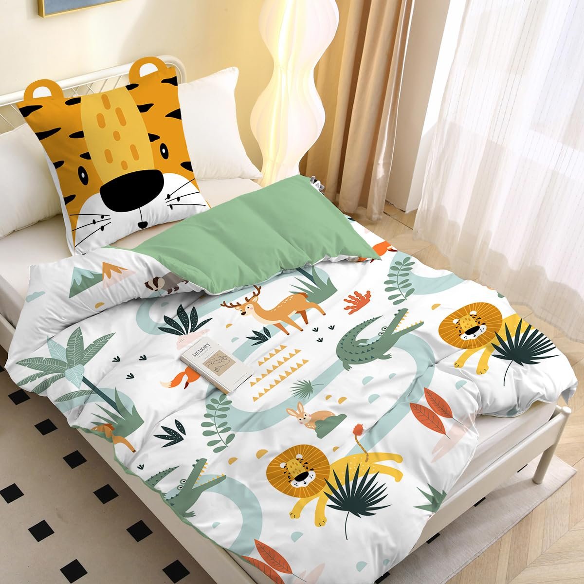 Постельное белье MUSOLEI 135 x 200 см, детское, для девочек, микрофибра, 3D, комплект, пододеяльник с 1 наволочкой 80 x 80 см, для детской комнаты, односпальная кровать, лев с ушками, фото №3
