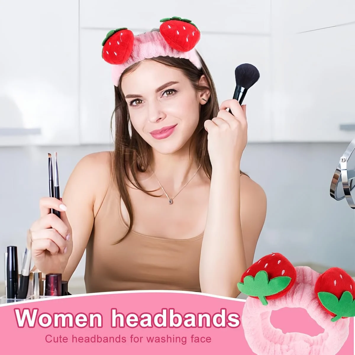 Пов'язка на голову Полуниця Рожевий, 2 шт, фото №7