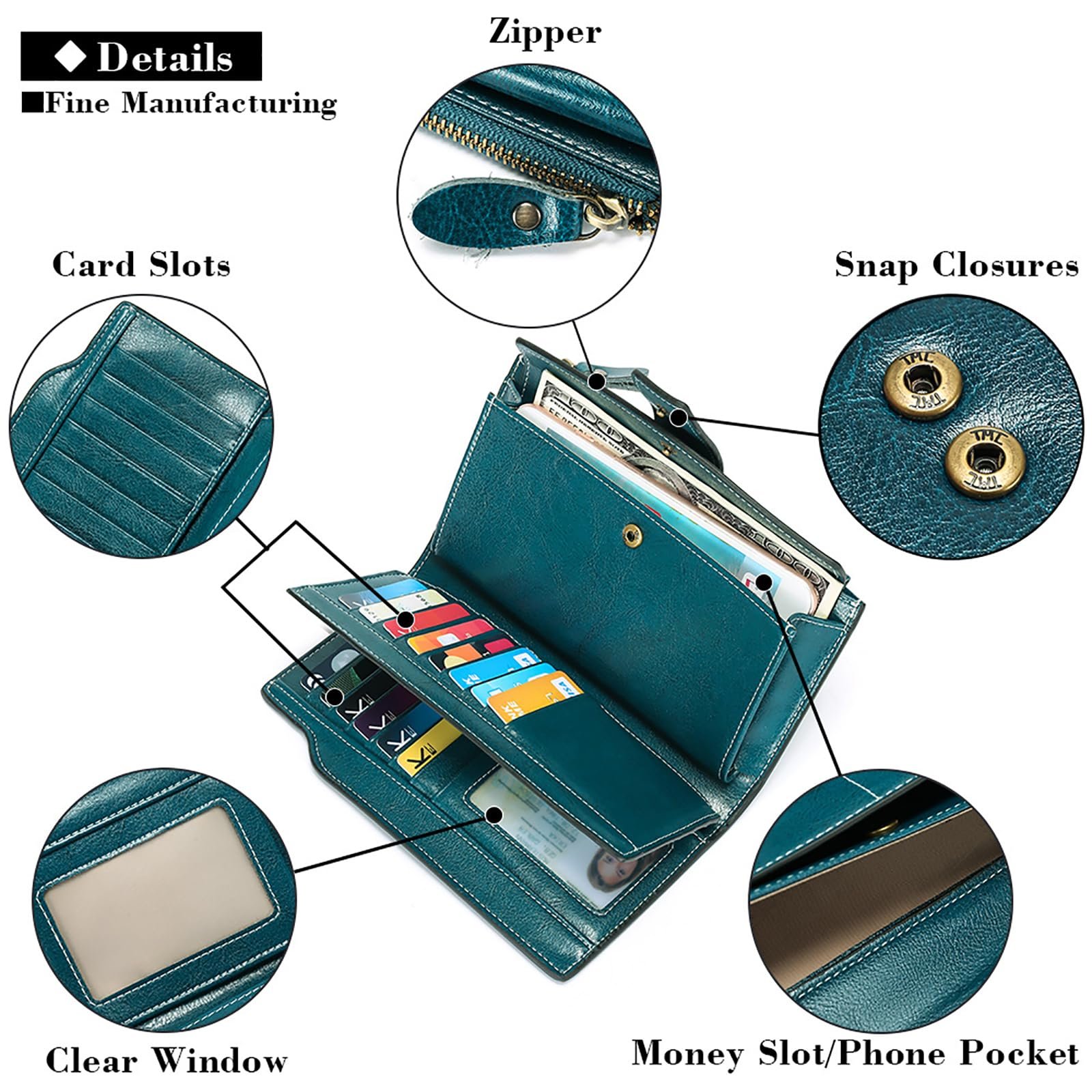 Кошелек Sendefn Женский Кожаный Большой Кошелек RFID Защита Большой Кошелек Много Отделений Длинный Кошелек с 20 Отделениями для Карт и Отделением для Мобильного Телефона, фото №4