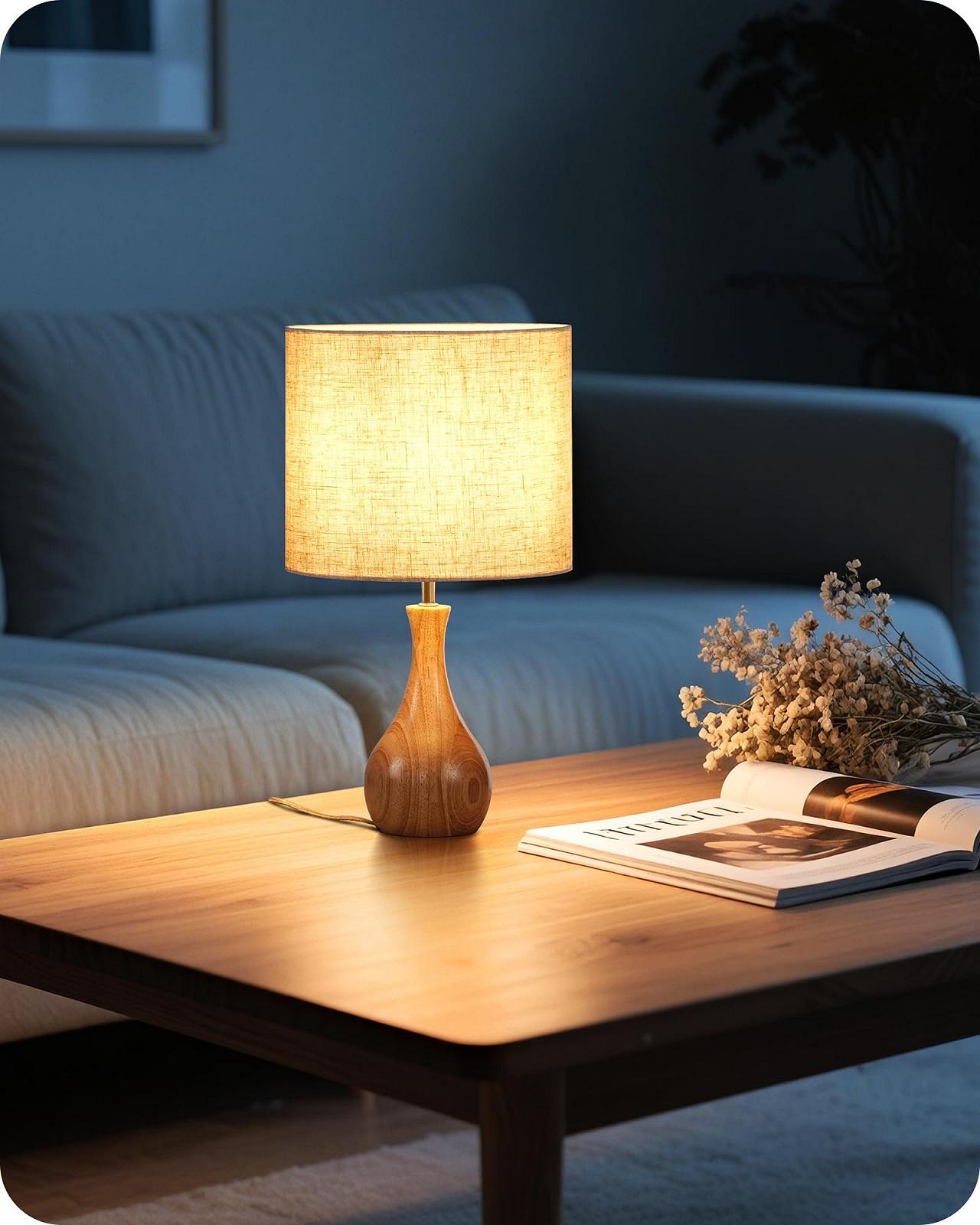 Настільні лампи ZME09TLDP205 Набір 2 шт. Дерево E27 2700K Бежеві 36 см, фото №7