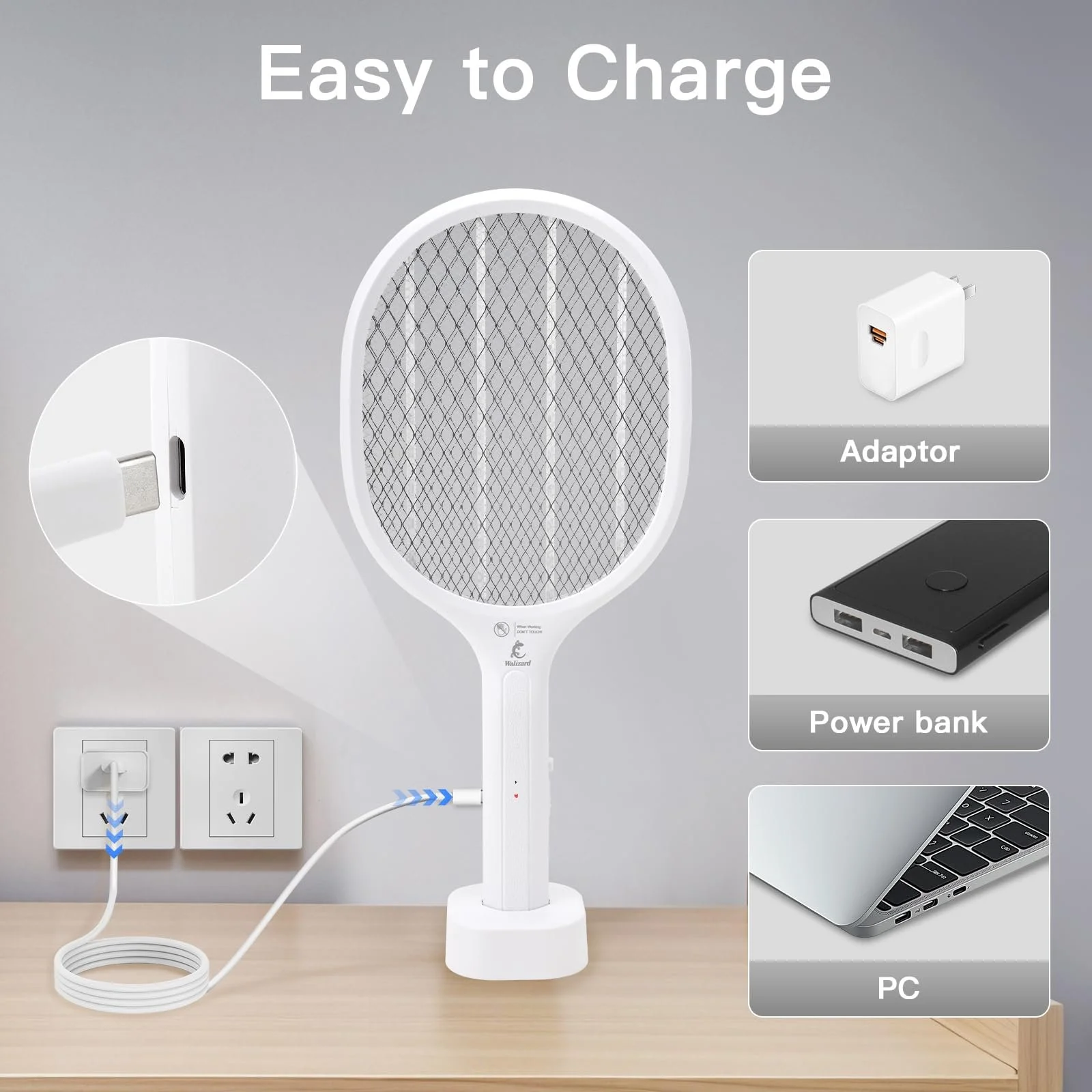 Електрична мухобійка 2 в 1 3000 В USB акумуляторна, фото №6