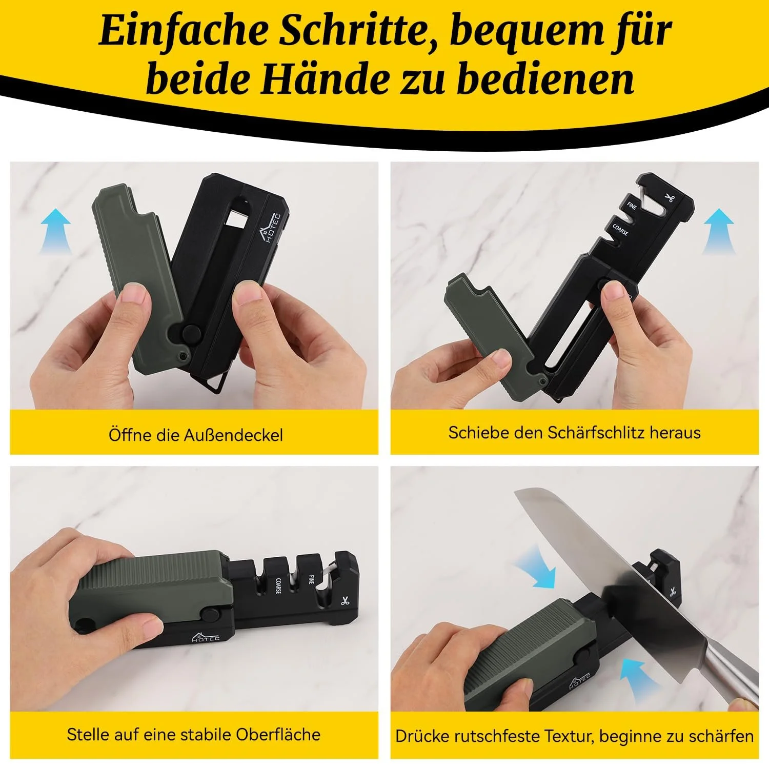 Точило для ножів Hotec розкладна ABS кераміка та вольфрамова сталь чорна, фото №6