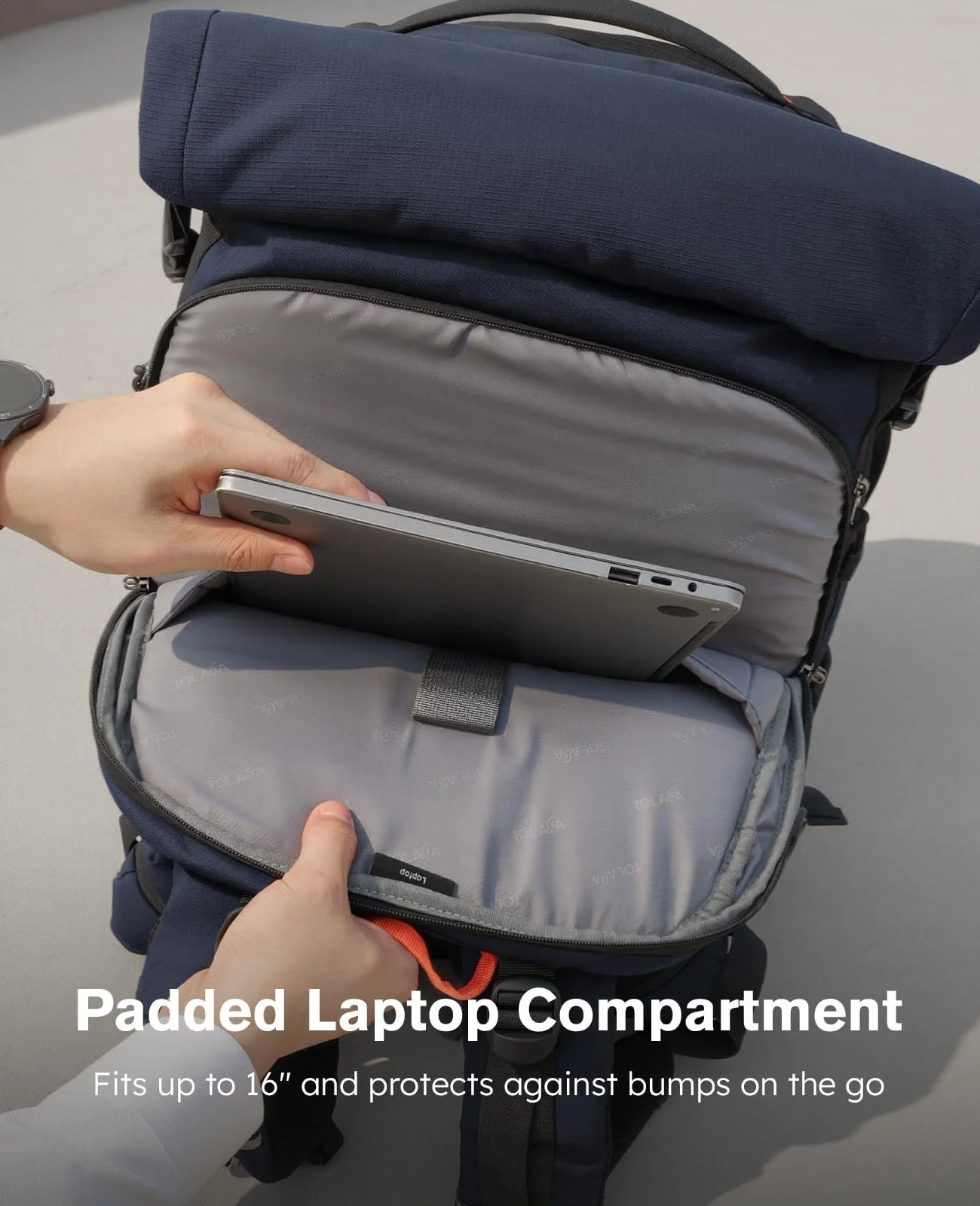 Рюкзак для ноутбука Tolaccea Rolltop 17.3 Inch 40-55L темно-синий, фото №4