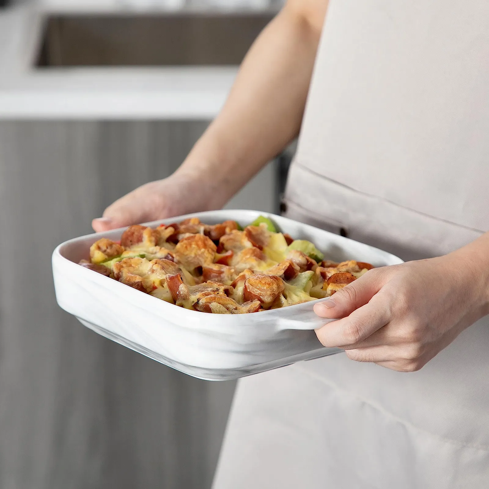 Форма для запекания Malacasa Grey Bake фарфоровая 1500 мл 21,5 x 21,5 x 6 см Grey Marble, фото №5 Форма для запекания Malacasa Grey Bake фарфоровая 1500 мл 21,5 x 21,5 x 6 см Grey Marble, фото №5