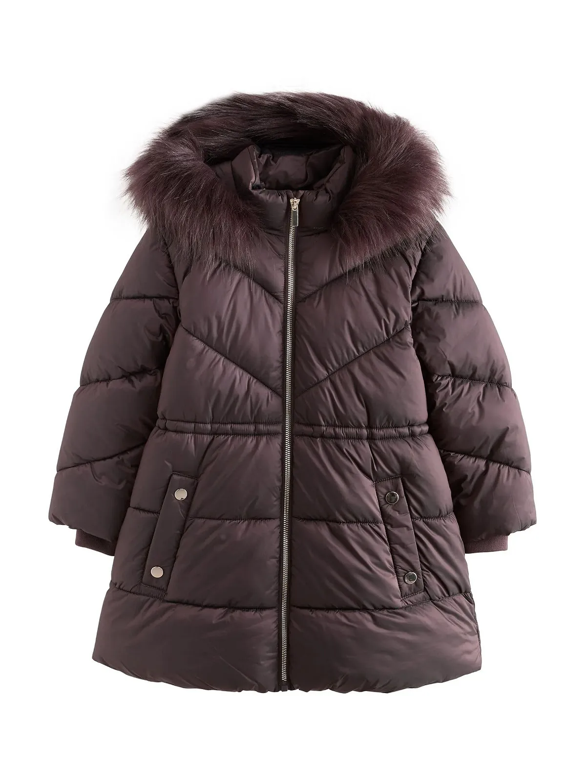 Водонепроникна стьобана куртка для дівчат Next з обробкою зі штучного хутра, фото №1