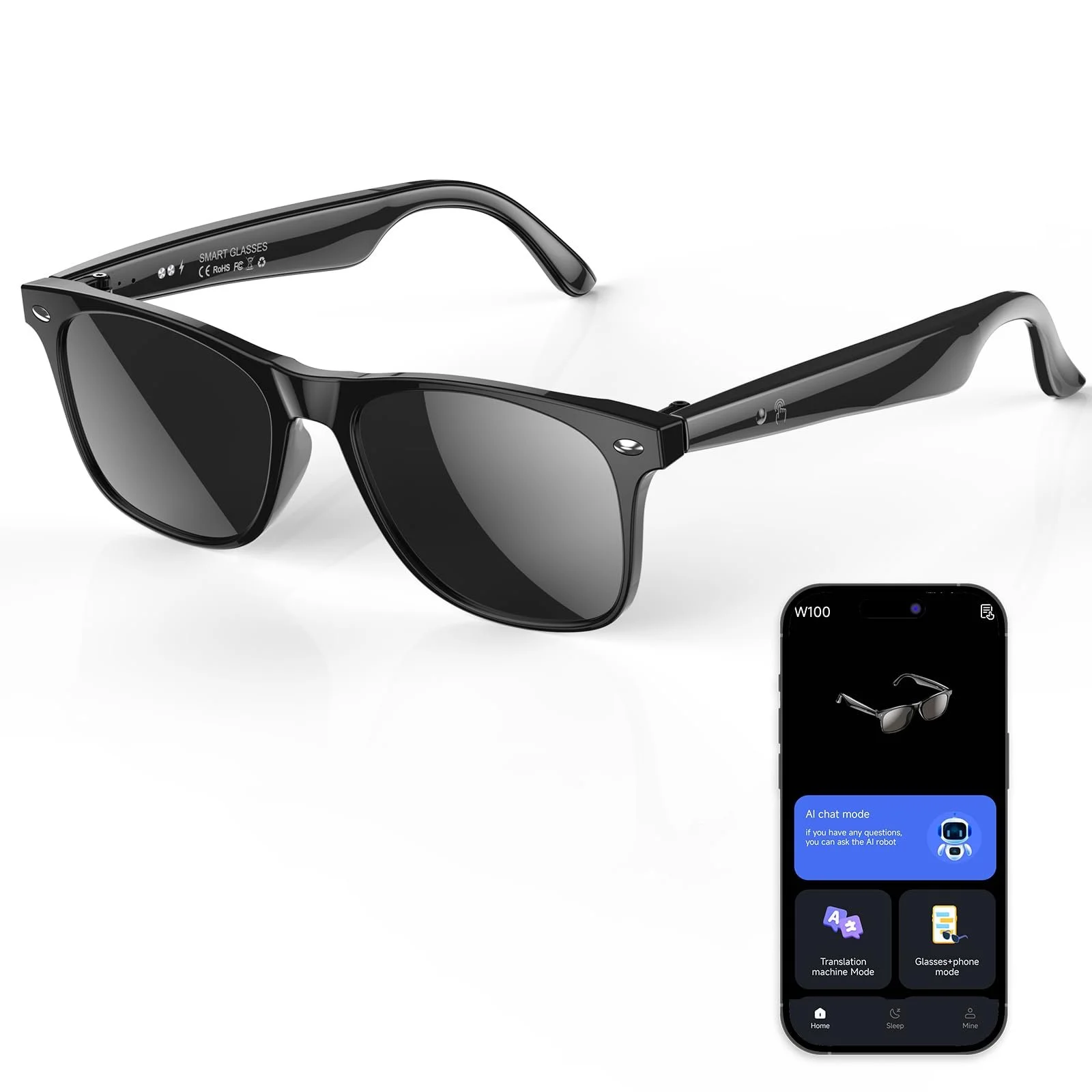 Умные очки с AI переводом Bluetooth солнцезащитные очки с голосовым управлением HiFi аудио UV400 163 языка, фото №1