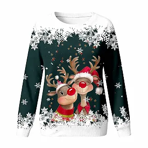 2025 Свитшот Детский, Свитер Детский свитшот с мультяшной головой оленя, круглым вырезом и длинными рукавами (2 года - 14 лет) Рождественский костюм synthetic.ua - Фото 1