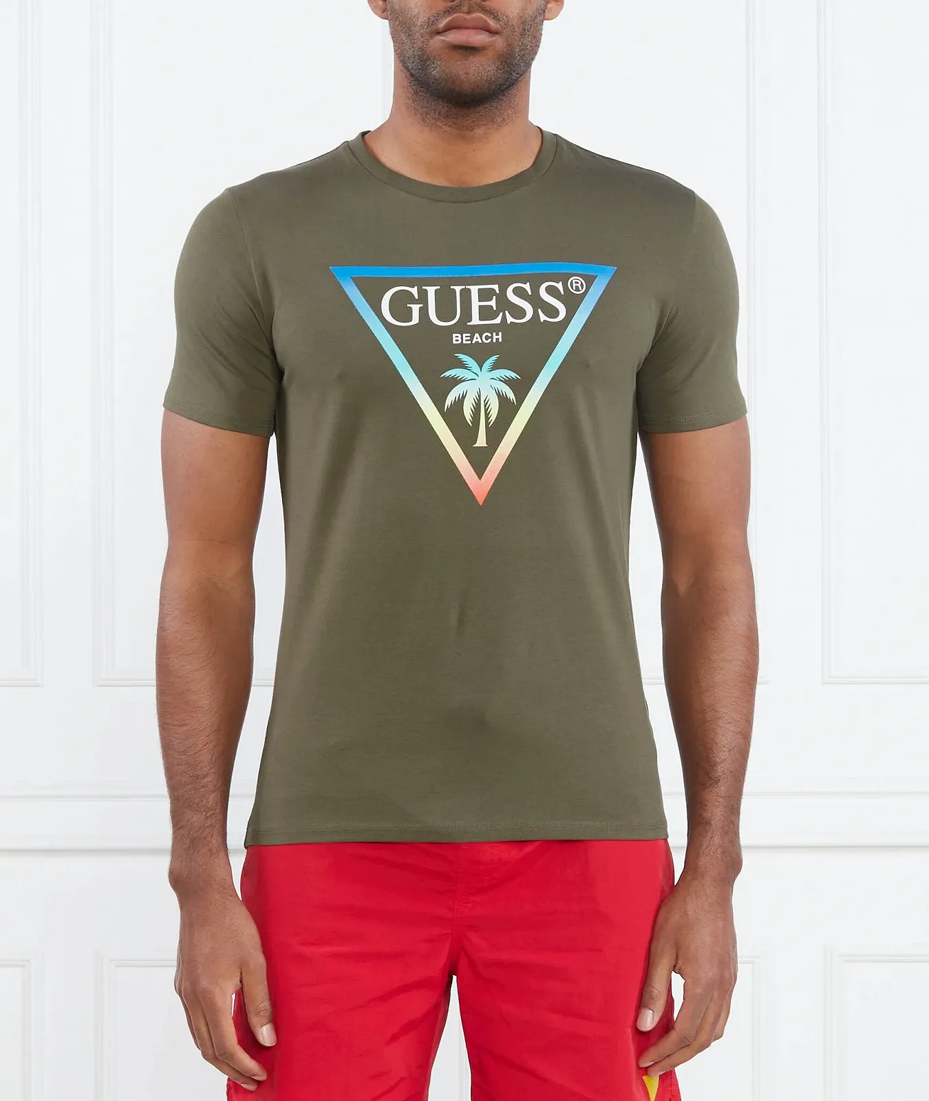 Чоловіча футболка Guess - Basic Logo Triangle Tee (SS CN BASIC LOGO TRIANGLE) Оливковий - M, фото №1