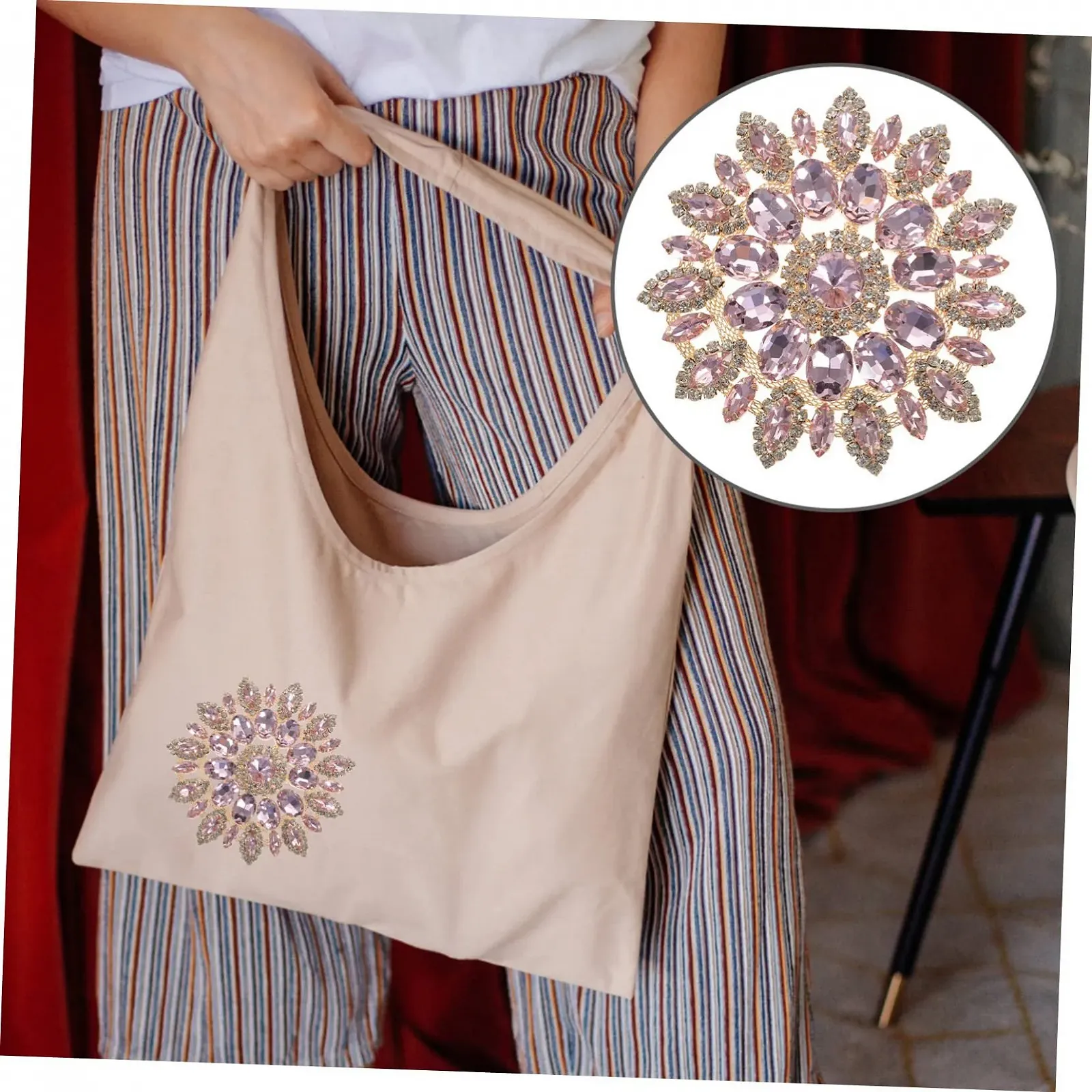 Нашивка з стразами Operitacx 2 шт., різнокольорові квіткові аплікації для прикраси піджаків, сумок та весільних суконь із золотою основою, фото №5