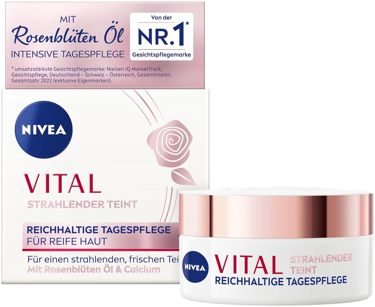 Денний крем NIVEA Vital Radiant Complexion живильний для зрілої шкіри з олією пелюсток троянди та кальцієм 50 ml, фото №1