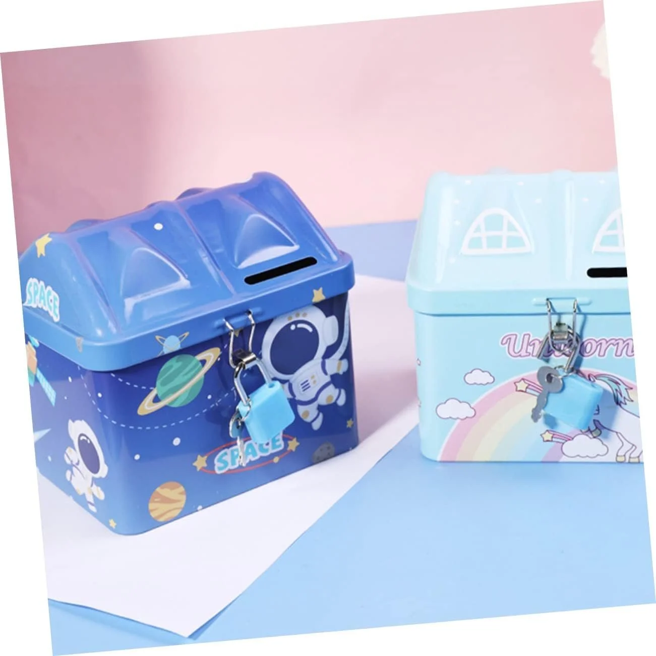 Скарбничка металева Будиночок із замком Space Blue Синій, фото №4