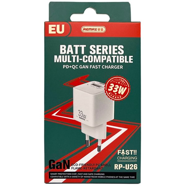 Швидка GaN зарядка 33W Remax RP-U26 PD+QC 1xType-c 1xUSB Білий, фото №5