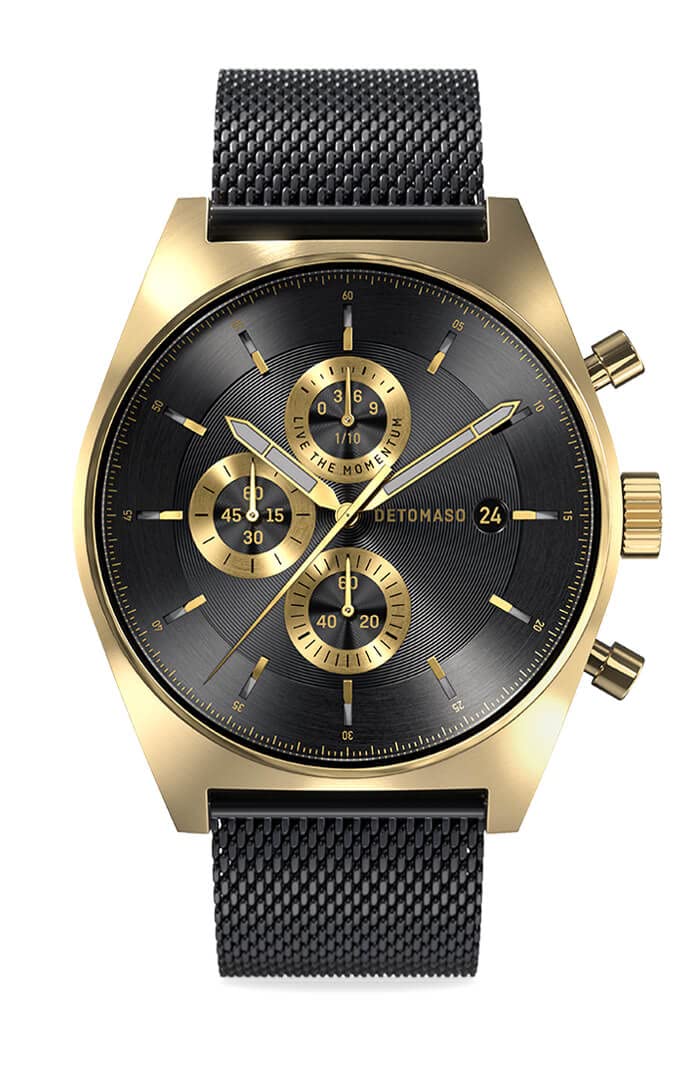 Годинник DeTomaso D10 Chronograph Nobile Oro Чоловічий Аналоговий Кварцовий Mesh Milanese Чорний, золотий, фото №1