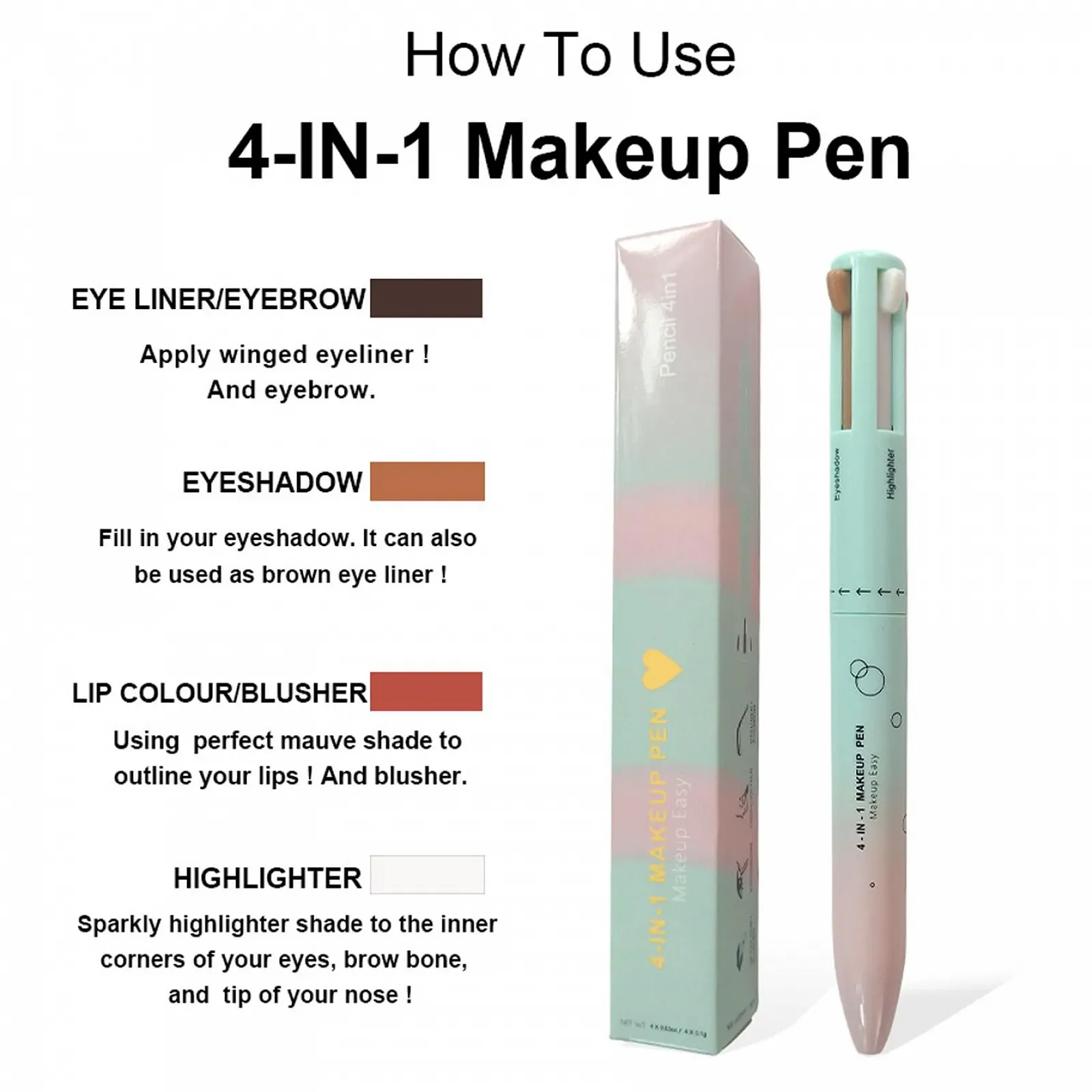 Карандаш для макияжа 4 в 1 Многофункциональный, фото №5