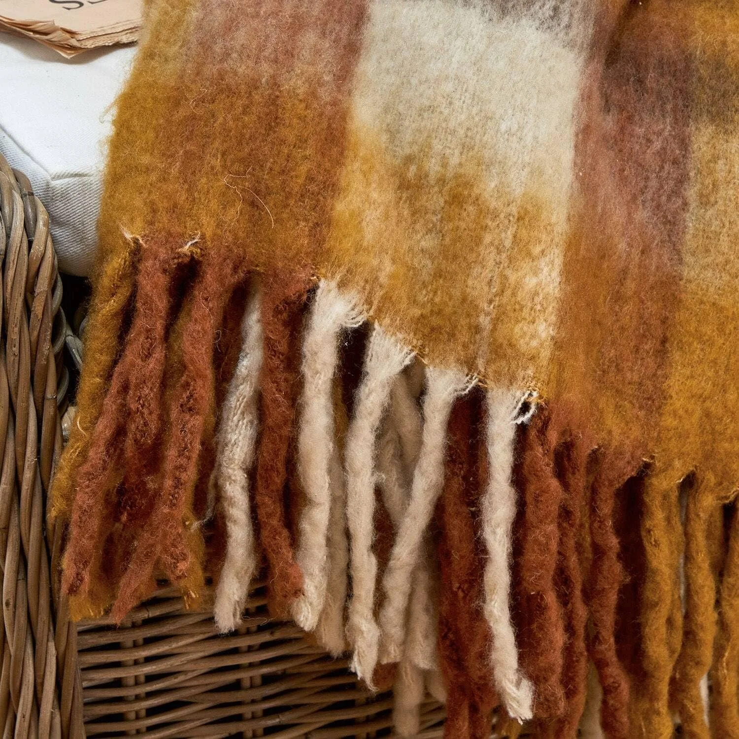 Плед Loberon Alborg Декоративний картатий візерунок з довгою бахромою Тепла гра кольорів Помаранчевий, фото №4