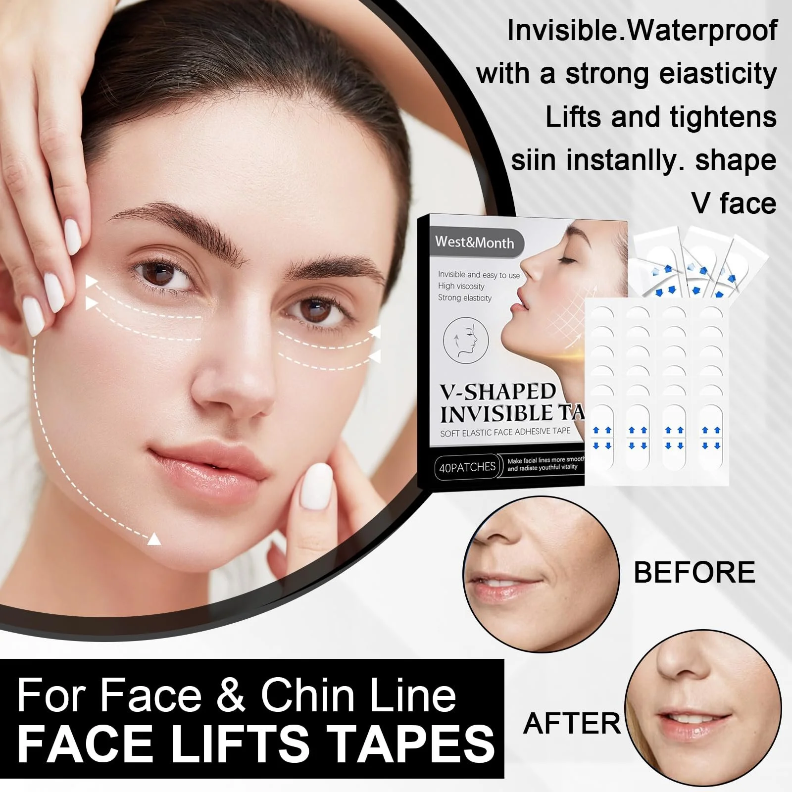 Набір стрічок для підтяжки обличчя 120 шт., стрічка для підтяжки обличчя, фото №2