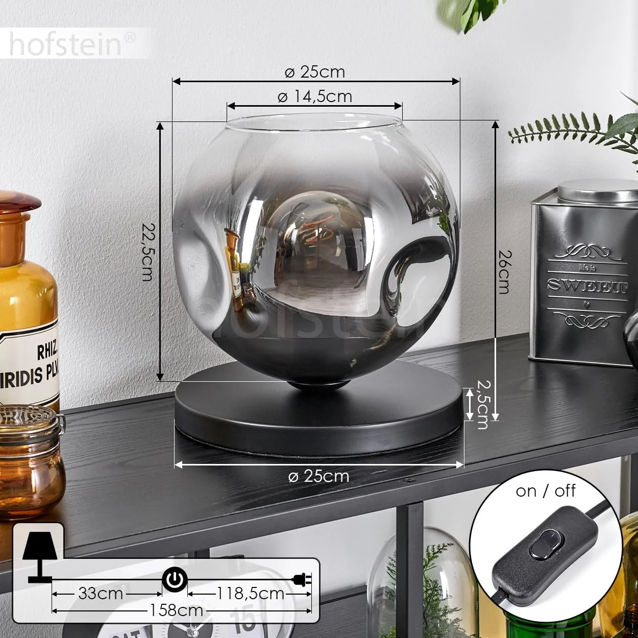 Настільна лампа Ripoll Metal/Glass Modern Retro/Vintage 25 см E27 Black/Chrome/Clear, фото №5