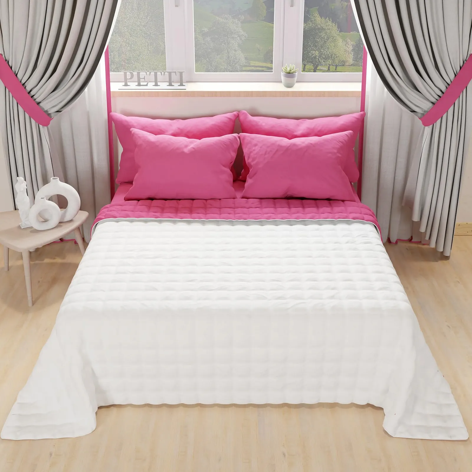 Одеяло PETTI Artigiani Italiani Односпальное Легкое Двустороннее стеганое покрывало Летнее одеяло Фуксия Белый, фото №4