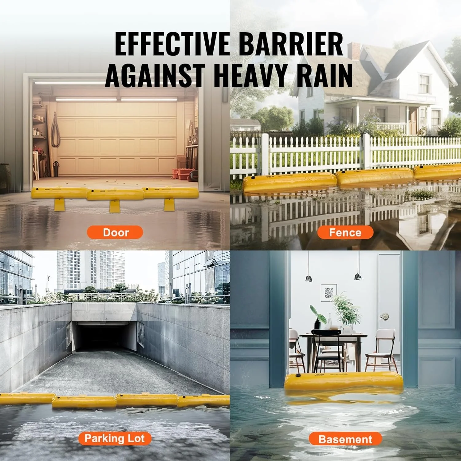 Резинові бар’єри від повені VEVOR / 4 шт / Жовті, фото №6