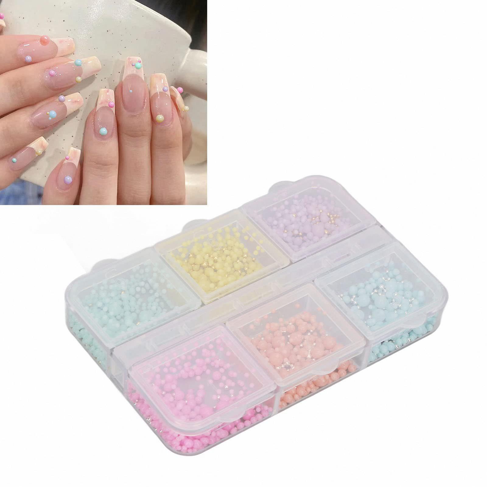 Украшение для ногтей (5 коробок) Разноцветные маленькие круглые пластиковые бусины разных размеров 3D, фото №4