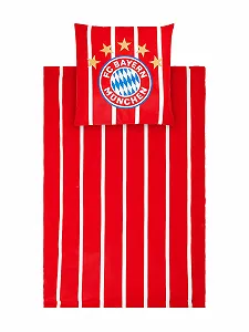 Комплект постільної білизни FC Bayern Munich підковдра та наволочка червоно-білі смуги 135 x 200 см synthetic.ua - Фото 1