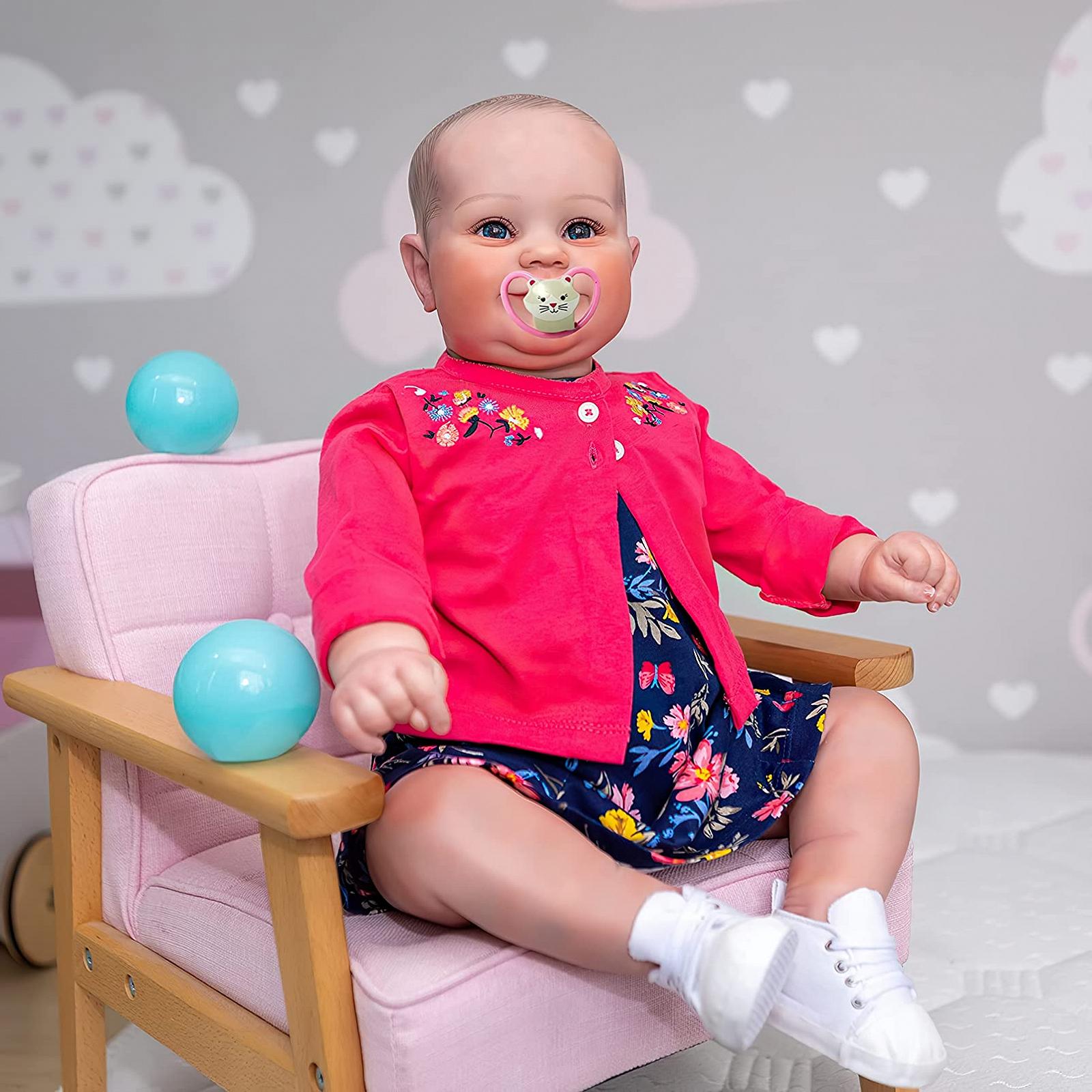 Кукла MineeQu Maddie 60 см Большого размера Ручная работа Волосы Новорожденная Девочка Улыбающаяся Мягкое Тяжелое тело Гибкая Коллекционная Арт, фото №4