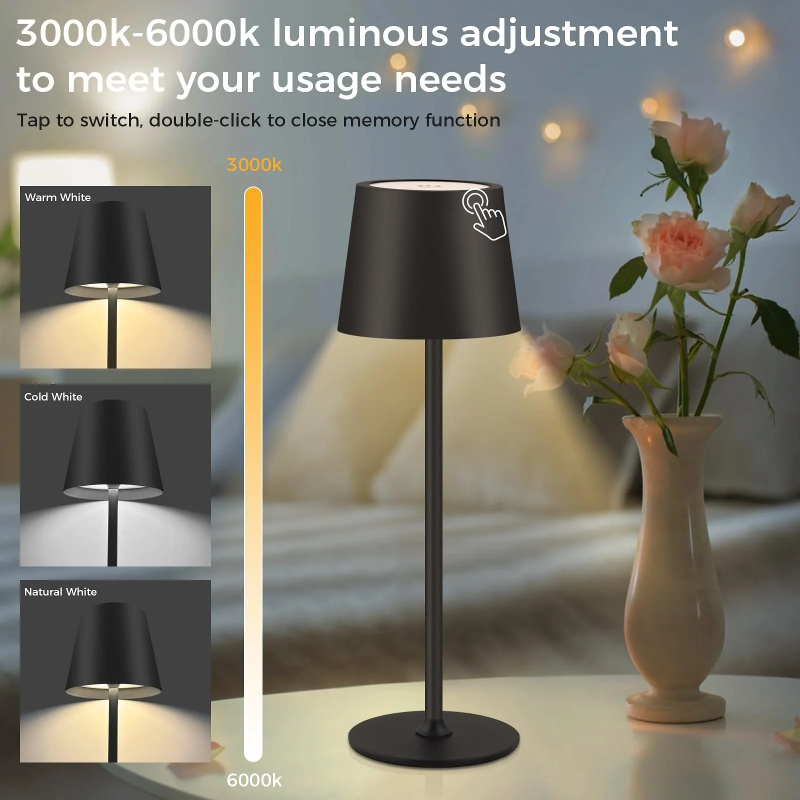 Настільна лампа CNMTCCO LED Акумуляторна 5200 мАг Сенсорна Водонепроникна, фото №2