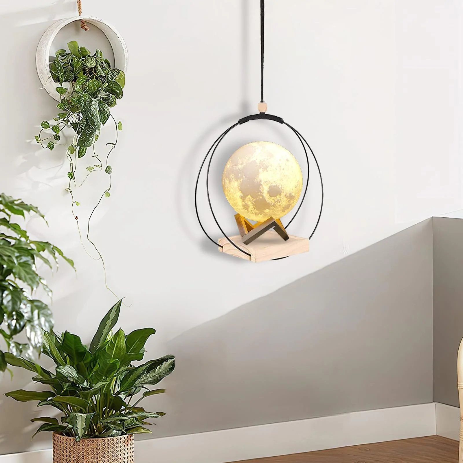 Підвісний кошик 2 шт з металевим кільцем та дерев'яною основою Сучасний стиль, фото №4