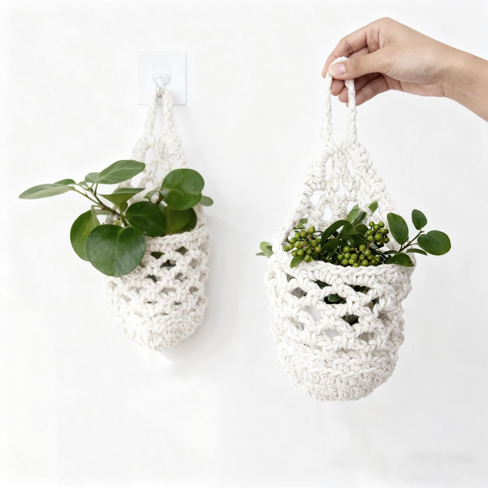 Подвесные корзины макраме Набор 5 шт. 20 x 10 см Бежевые Boho из хлопковой веревки, фото №7