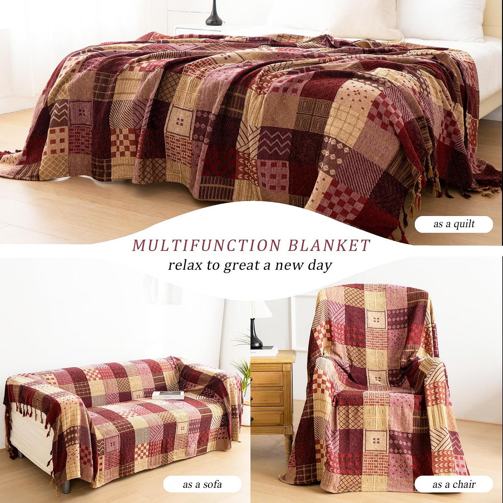 Покривало VANJOROY Велике клаптикове покривало з китицями для 2 3-місного дивана, фото №3 Покривало VANJOROY Велике клаптикове покривало з китицями для 2 3-місного дивана, фото №3