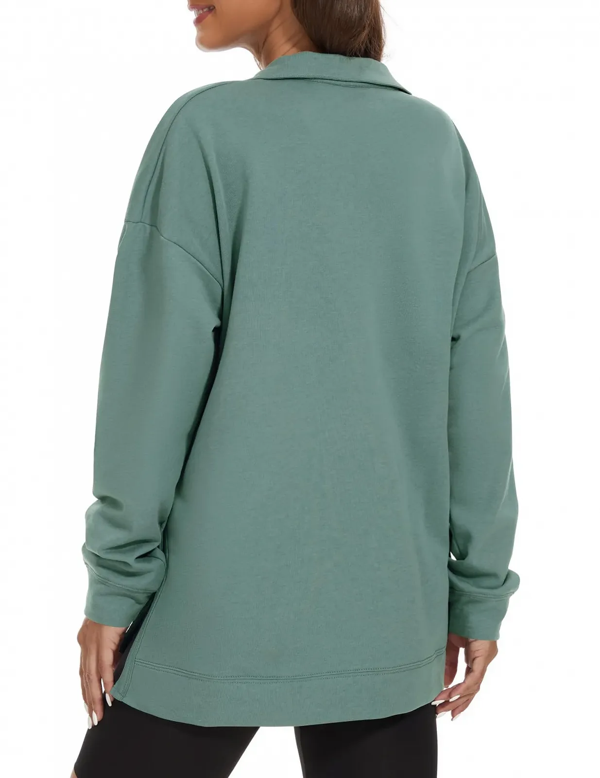 Женская толстовка APEIYU с длинными рукавами, свободный свитшот на молнии с лацканами, повседневный пуловер, фото №4