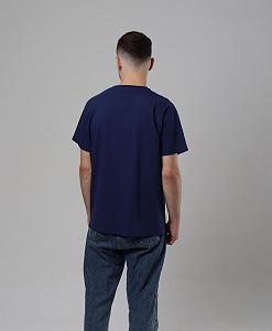 Темно-синяя хлопковая однотонная футболка унисекс synthetic.ua - Фото 1