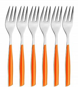 Вилки для торта Bugatti Glamour GLOU-021F17/6, набор 6 шт SAN (стирол-акрилонитриловая смола) / сталь оранжевый - Фото 1