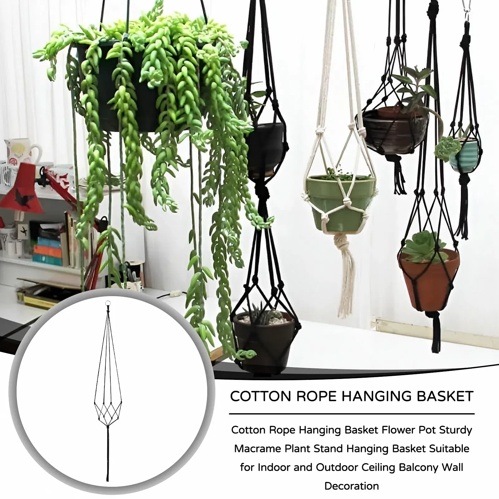 Підвісні кошики для макраме Бавовняна мотузка Набір з 6 шт., фото №4