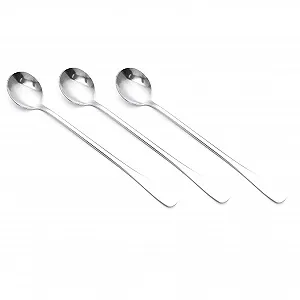 Ложка для кофе, нержавеющая сталь, ложка с длинной ручкой, 3 шт, ложка из нержавеющей стали с длинной ручкой, ложка для мороженого, для кофе, холодного чая, ложка для мороженого для бара, дома, вечеринки (круглая головка) synthetic.ua - Фото 1