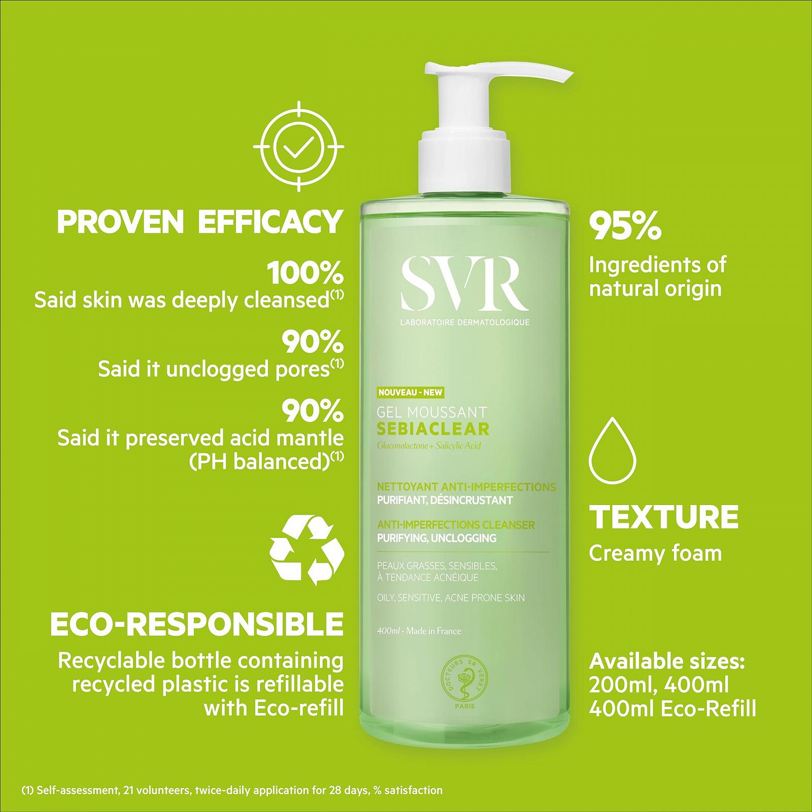 Очищувальний гель SVR Sebiaclear Рефіл Екологічний 400 мл, фото №4 Очищувальний гель SVR Sebiaclear Рефіл Екологічний 400 мл, фото №4