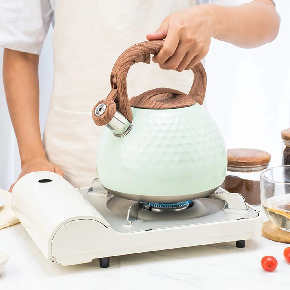 Чайник для плити 3 л нержавіюча сталь свисток термостійка ручка газова індукційна плита Зелений, фото №2