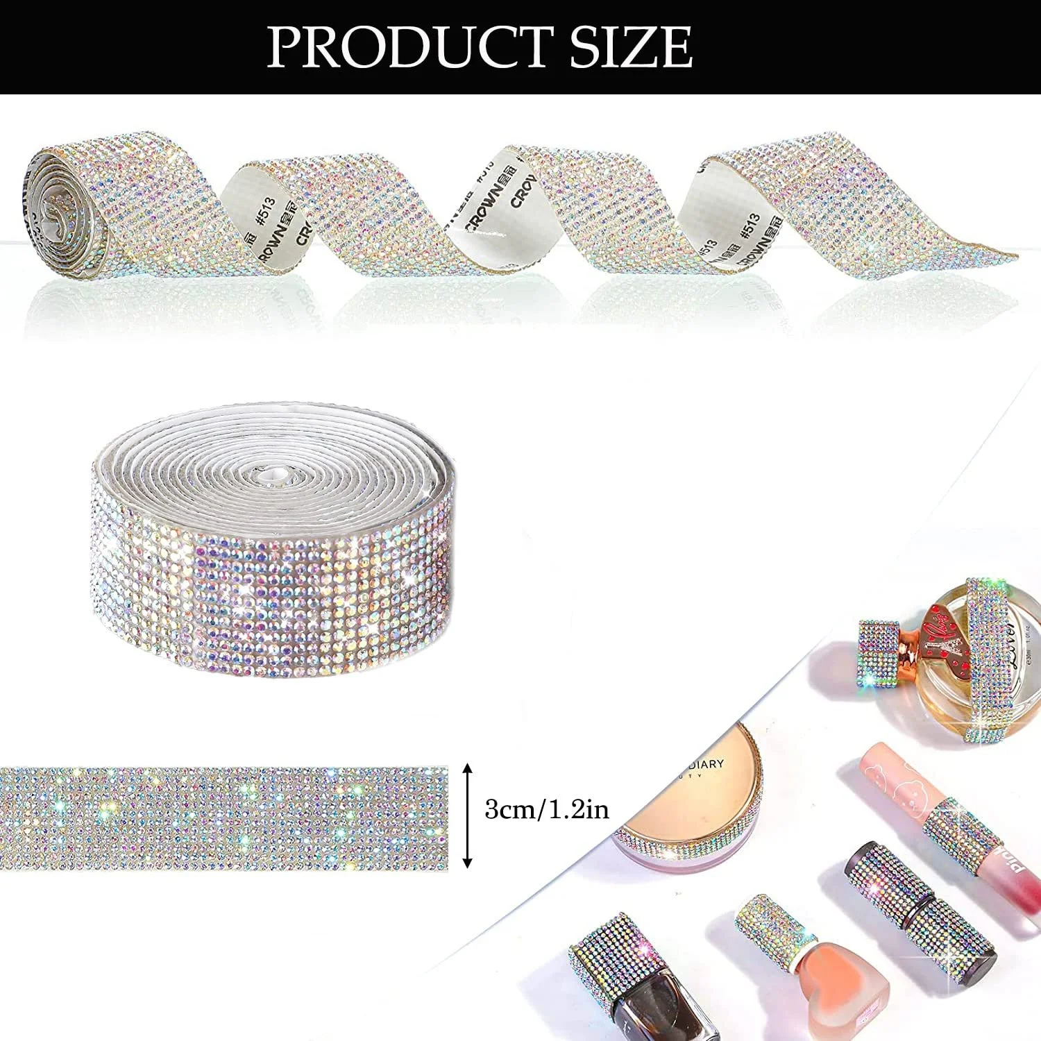 Хрустальная стразовая лента 3 ярда, самоклеящаяся лента со стразами, 2 мм стразы, 12 рядов, фото №3