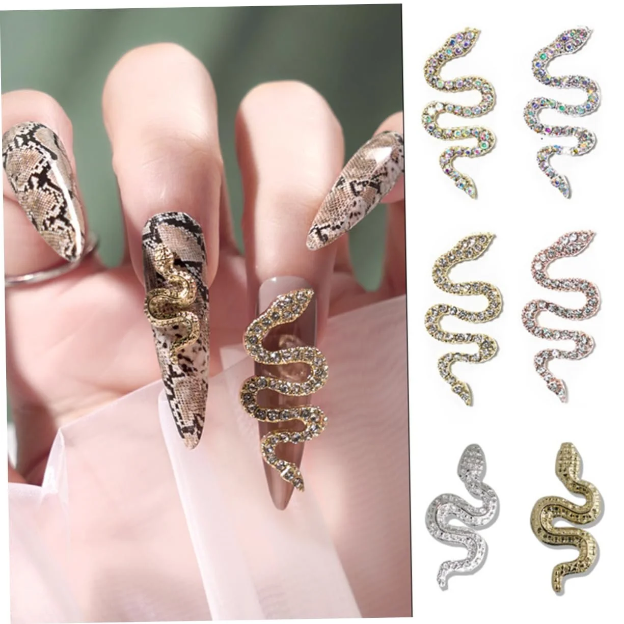 Підвіска для нігтів Healeved Зміїний, 7 шт, зі стразами, прикраса для манікюру, фото №4