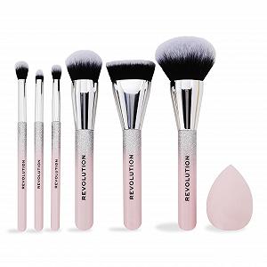 Набор кистей Revolution Beauty Glam Up 7 шт для глаз, лица и щёк с косметичкой веганский synthetic.ua - Фото 1