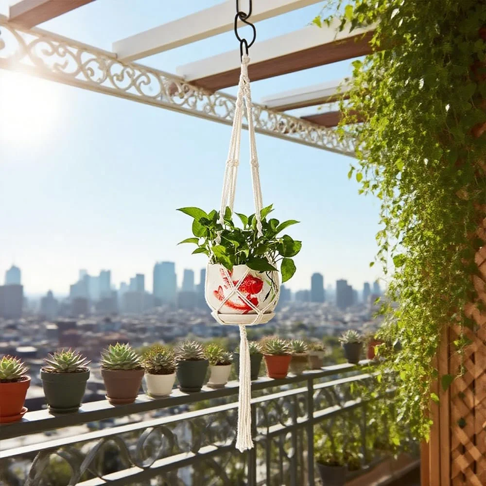 Підвісний тримач для рослин Макраме Набір з 2 предметів Бавовняна мотузка Bohemian Style, фото №6