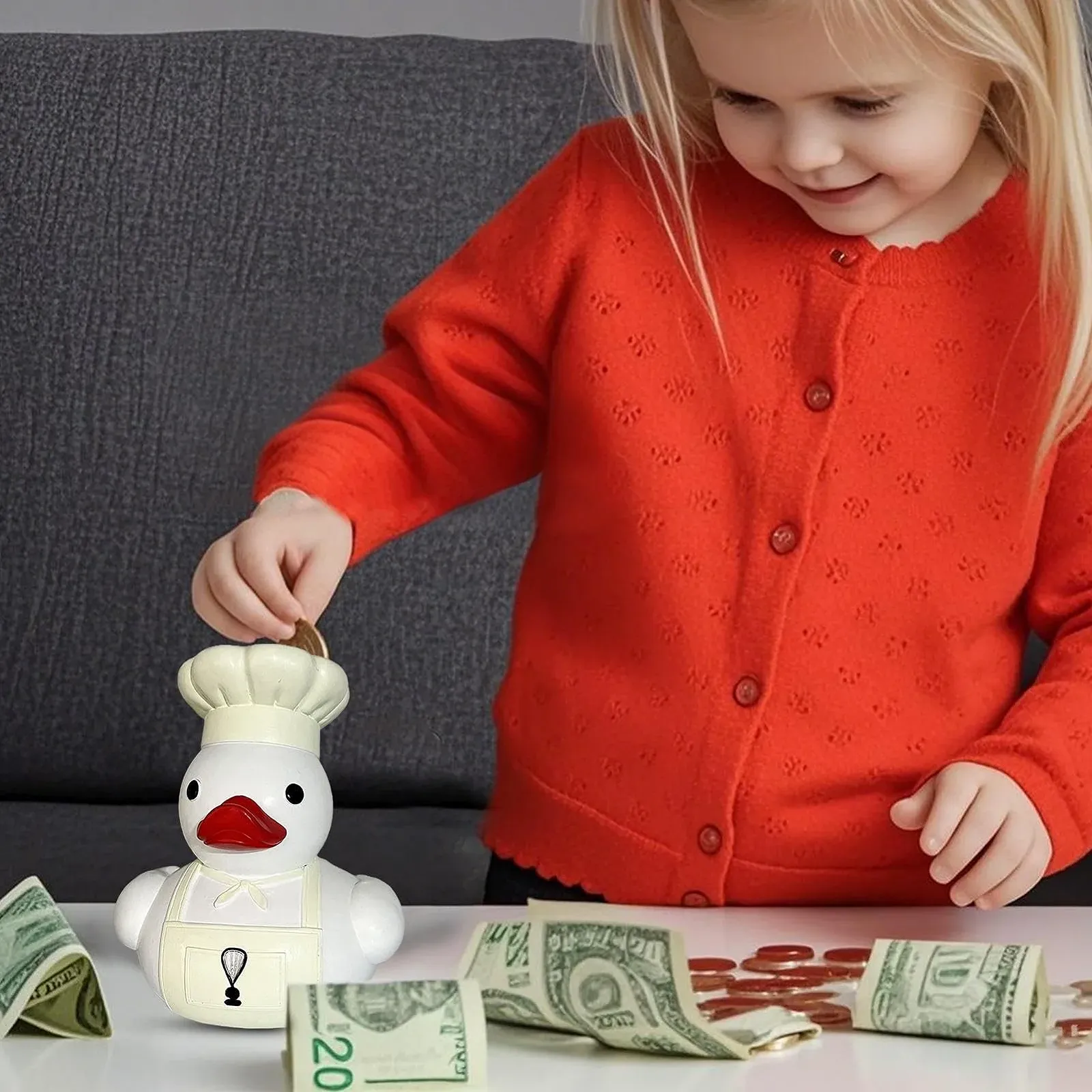 Скарбничка дитяча у формі качки з полірезину різнокольорова настільна, фото №2