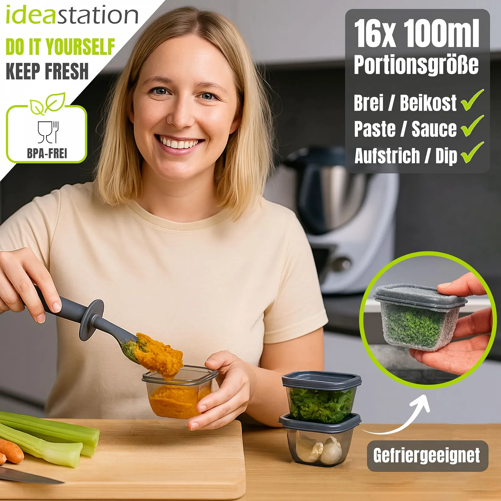 Малі контейнери для заморозки 16 x 100 мл BPA-Free пластикові антрацит, фото №4
