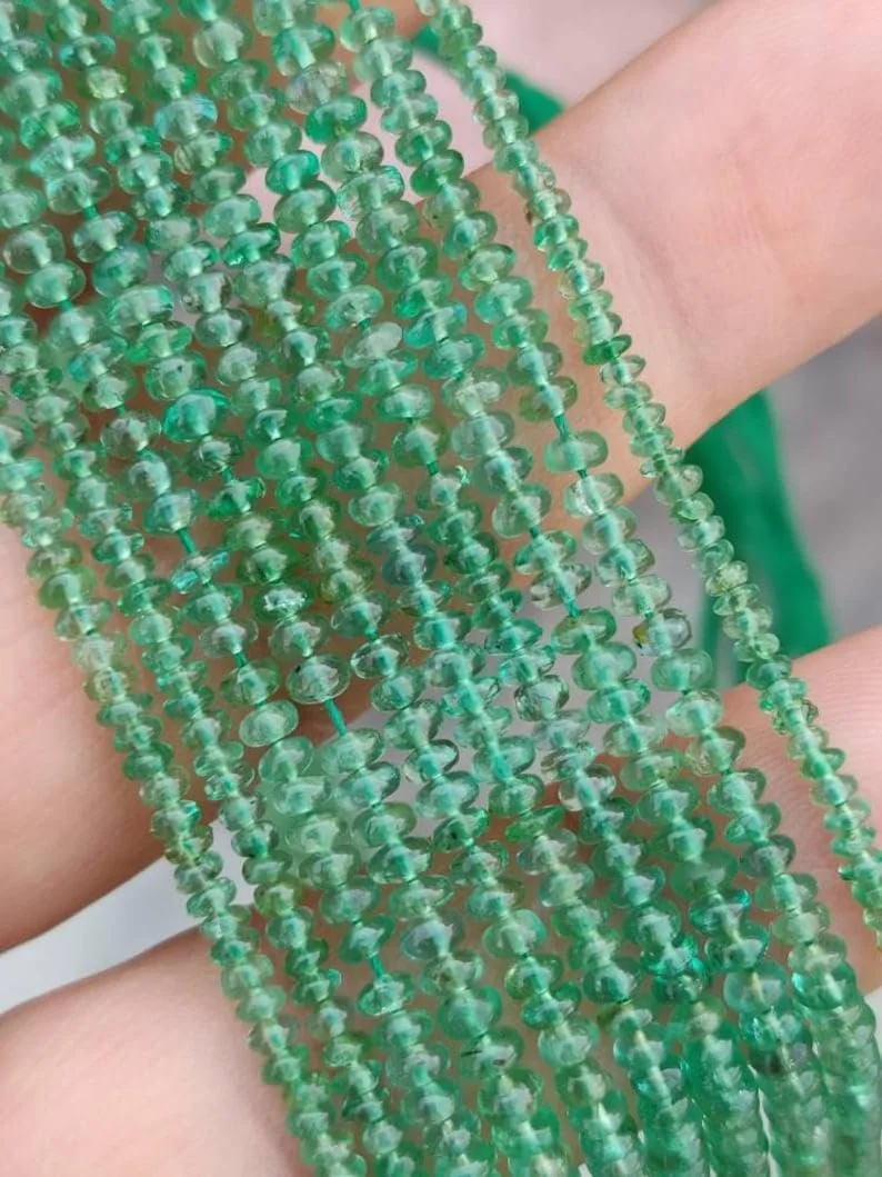 Натуральный изумруд, рондель, гладкие бусины, 2.5 мм, нить длиной 12.7 см ожерелья, браслета, фото №1