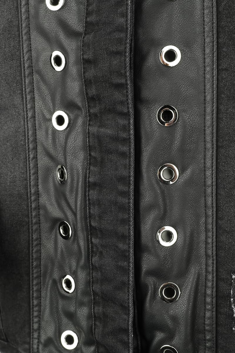 Джинсовая Куртка Black Premium by EMP Чёрная с вставками из искусственной кожи, фото №4