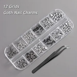Набор украшений для ногтей Goth 3D треугольники, шипы, заклепки, бисер, пирсинг Y2K synthetic.ua - Фото 1